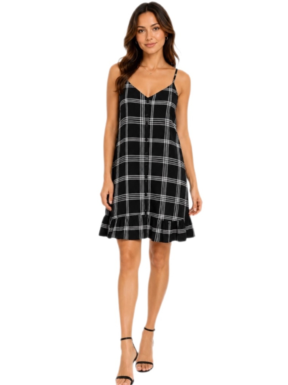 NWT Forever 21 Black White Plaid Ruffle Mini Dress Size Small